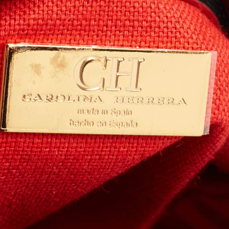 Pre Owned CH Carolina Herrera Black Embossed Leather Duchess Tote
