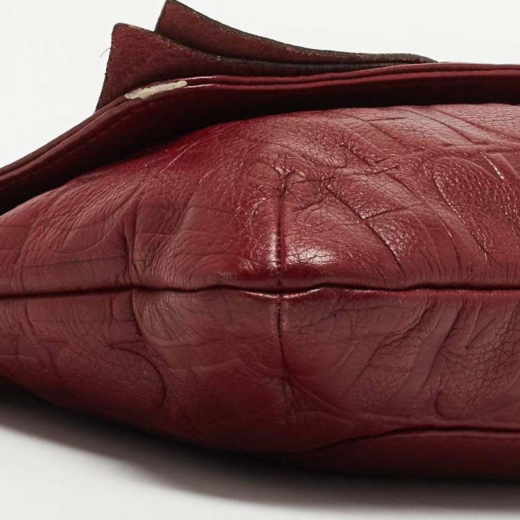 مملوكة مسبقًا Carolina Herrera Red Monogram Embossed Leather Bow Shoulder Bag