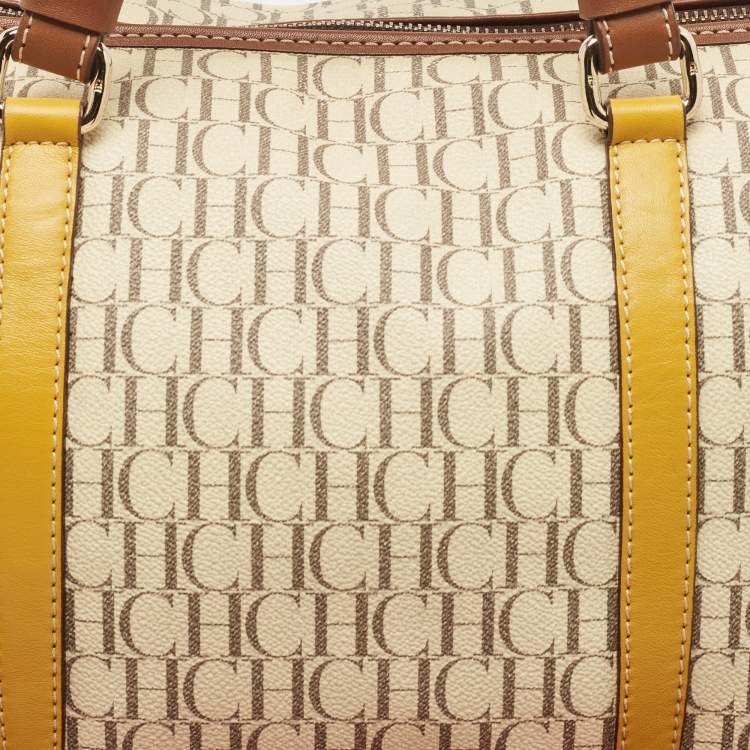 Pre Owned Carolina Herrera Multicolor Monogram Coated Canvas and Leather Andy Boston Bag