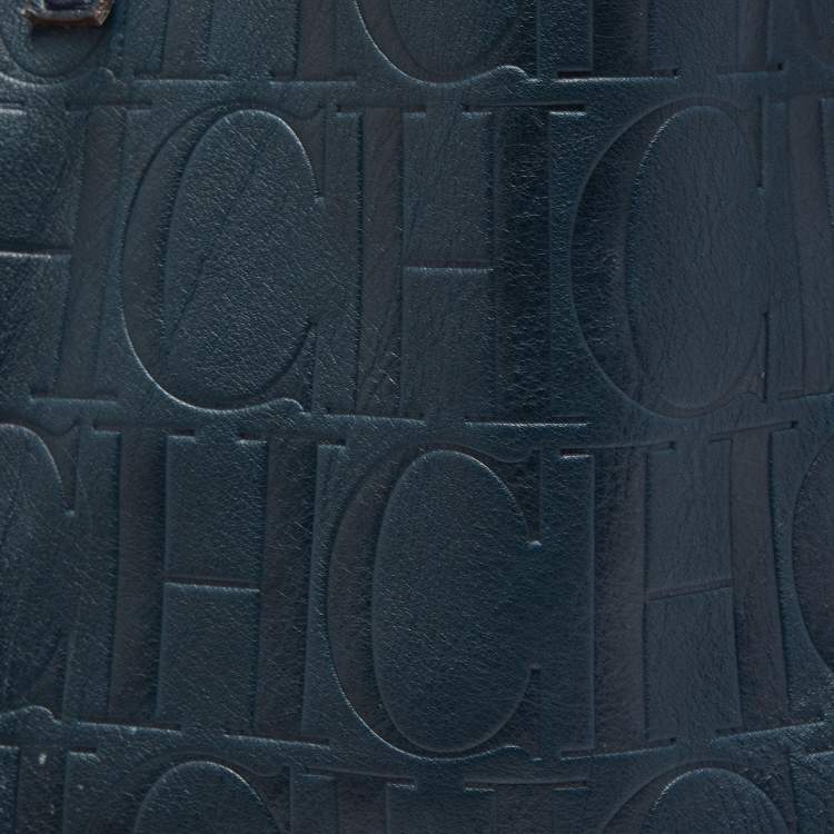 Pre Owned Carolina Herrera Teal Blue Monogram Leather Matryoshka Tote
