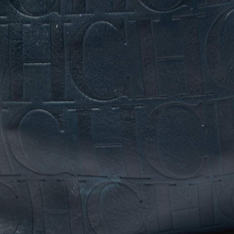 Pre Owned Carolina Herrera Teal Blue Monogram Leather Matryoshka Tote
