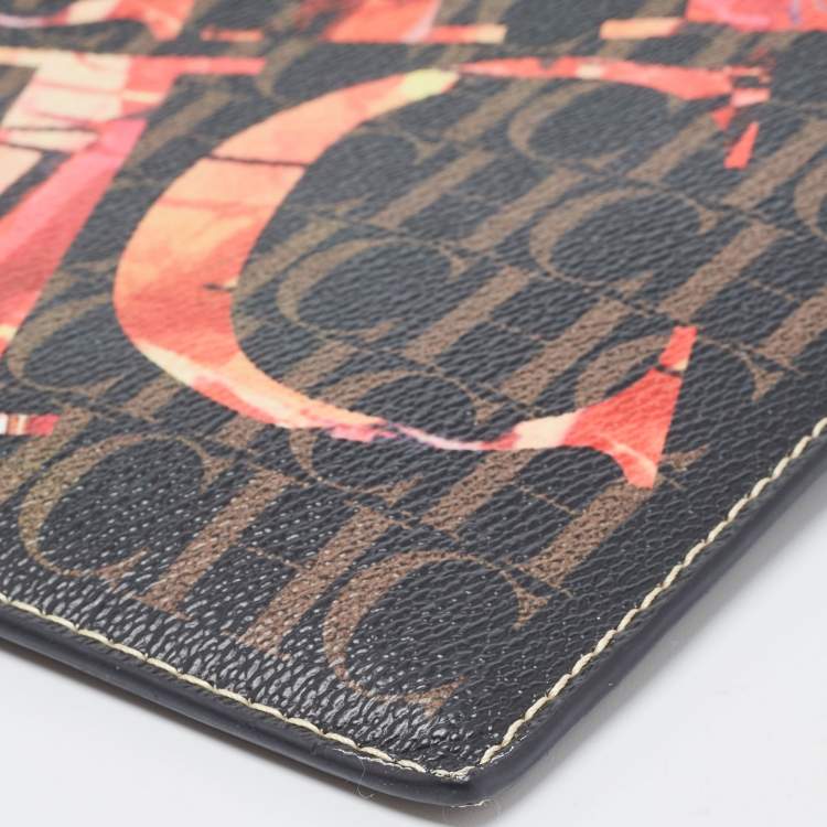 Pre Owned Carolina Herrera Brown Monogram Coated Canvas CH Logo Wristlet Pouch