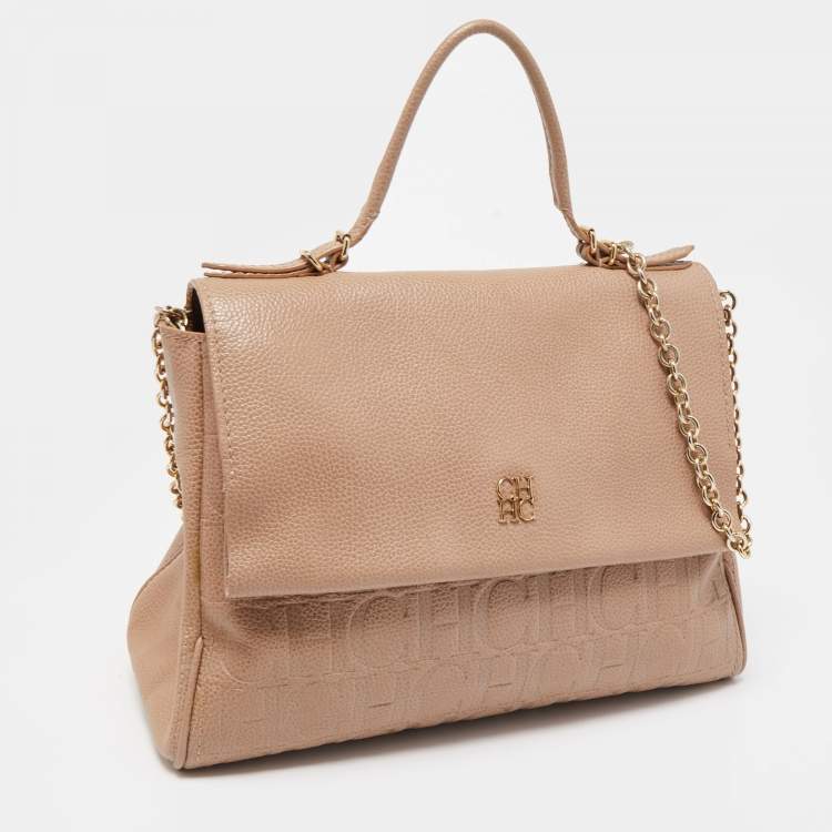 Pre Owned Carolina Herrera Beige Leather Minuetto Top Handle Bag