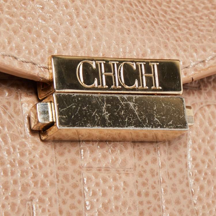 Pre Owned Carolina Herrera Beige Leather Minuetto Top Handle Bag