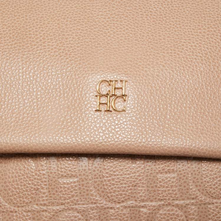 Pre Owned Carolina Herrera Beige Leather Minuetto Top Handle Bag