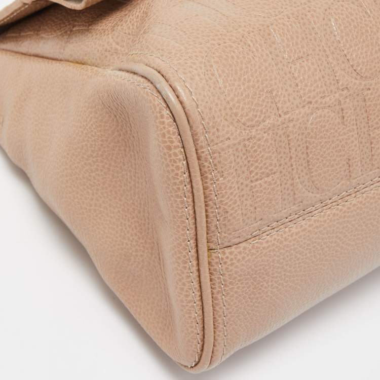 Pre Owned Carolina Herrera Beige Leather Minuetto Top Handle Bag