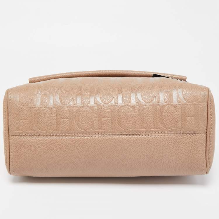 Pre Owned Carolina Herrera Beige Leather Minuetto Top Handle Bag