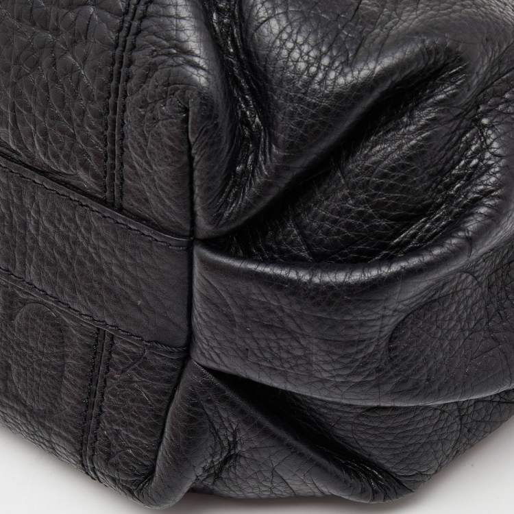 Pre Owned Carolina Herrera Black Monogram Embossed Leather Chain Hobo