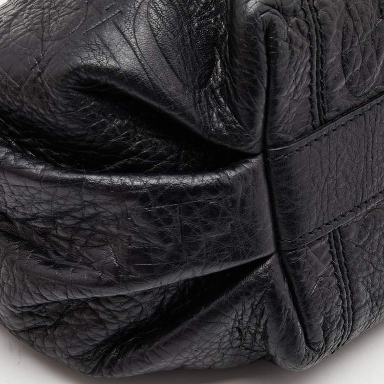 Pre Owned Carolina Herrera Black Monogram Embossed Leather Chain Hobo