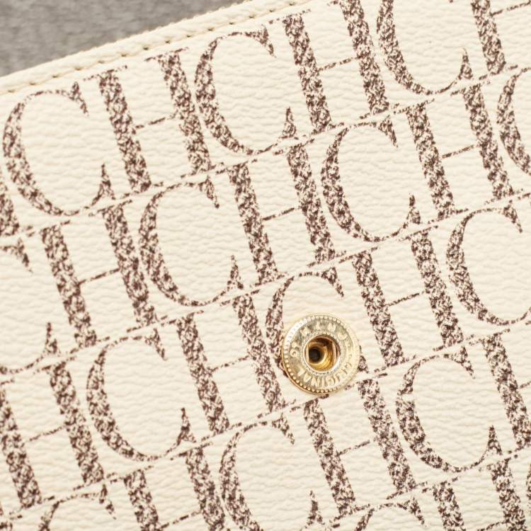 Pre Owned Carolina Herrera Red/White Monogram Coated Canvas and Leather Wallet On Chain