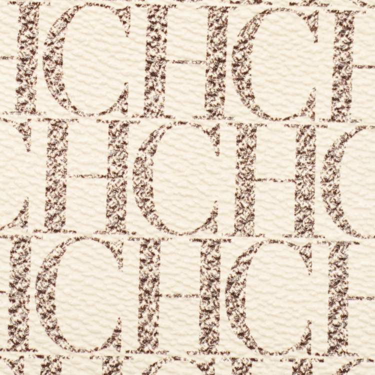 Pre Owned Carolina Herrera Red/White Monogram Coated Canvas and Leather Wallet On Chain