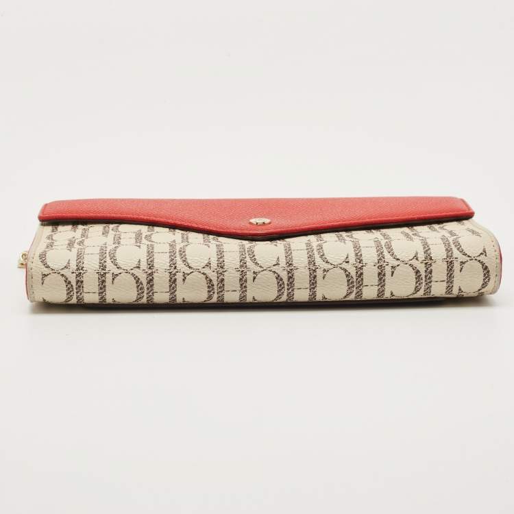 Pre Owned Carolina Herrera Red/White Monogram Coated Canvas and Leather Wallet On Chain