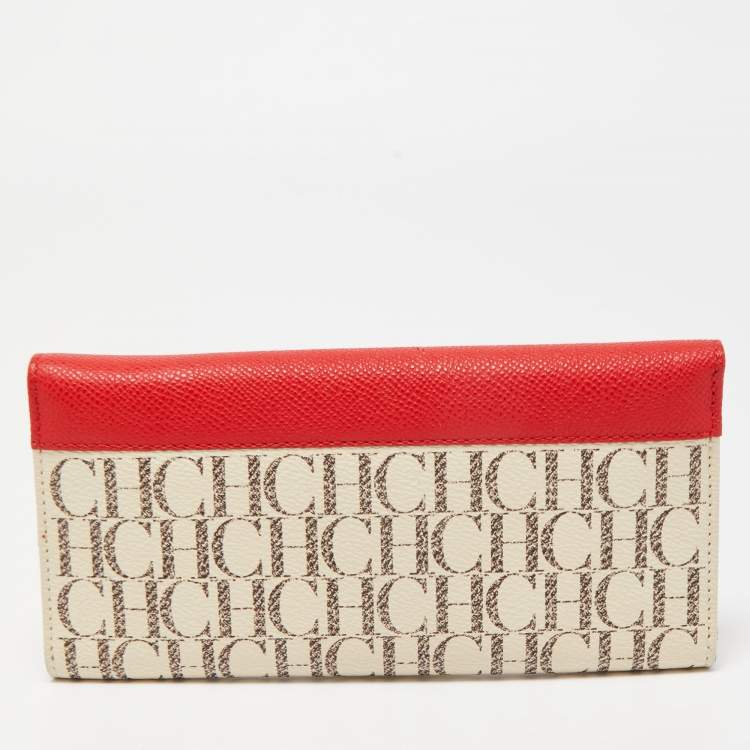 Pre Owned Carolina Herrera Tricolor Monogram Coated Canvas and Leather Envelope Flap Wallet