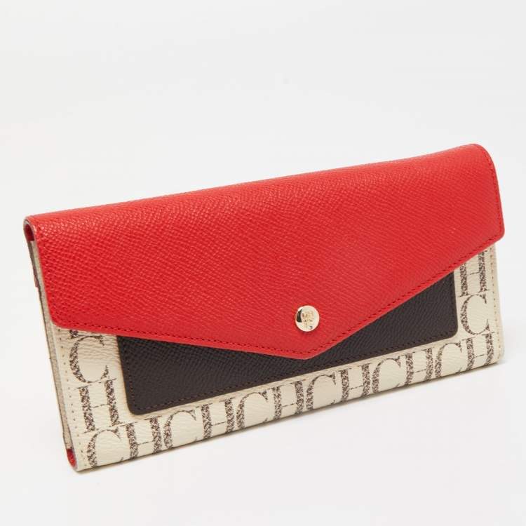 Pre Owned Carolina Herrera Tricolor Monogram Coated Canvas and Leather Envelope Flap Wallet