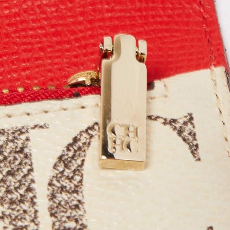 Pre Owned Carolina Herrera Tricolor Monogram Coated Canvas and Leather Envelope Flap Wallet