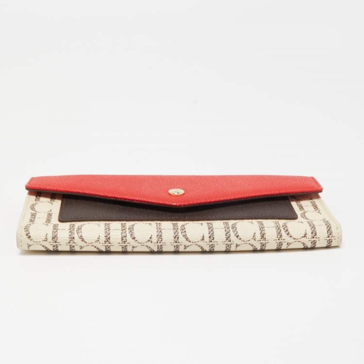 Pre Owned Carolina Herrera Tricolor Monogram Coated Canvas and Leather Envelope Flap Wallet