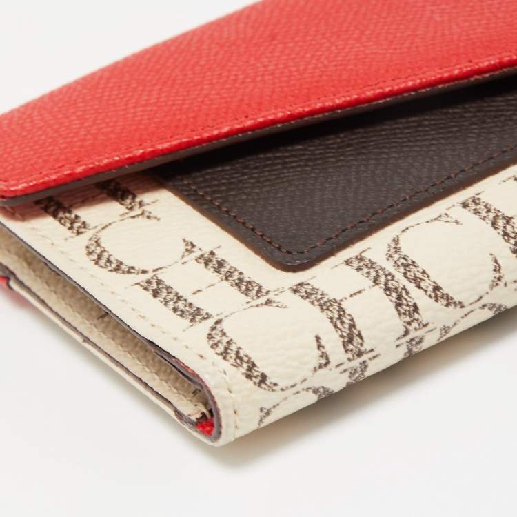 Pre Owned Carolina Herrera Tricolor Monogram Coated Canvas and Leather Envelope Flap Wallet