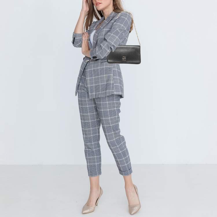 Pre Owned Carolina Herrera Black Leather Logo Flap Chain Bag