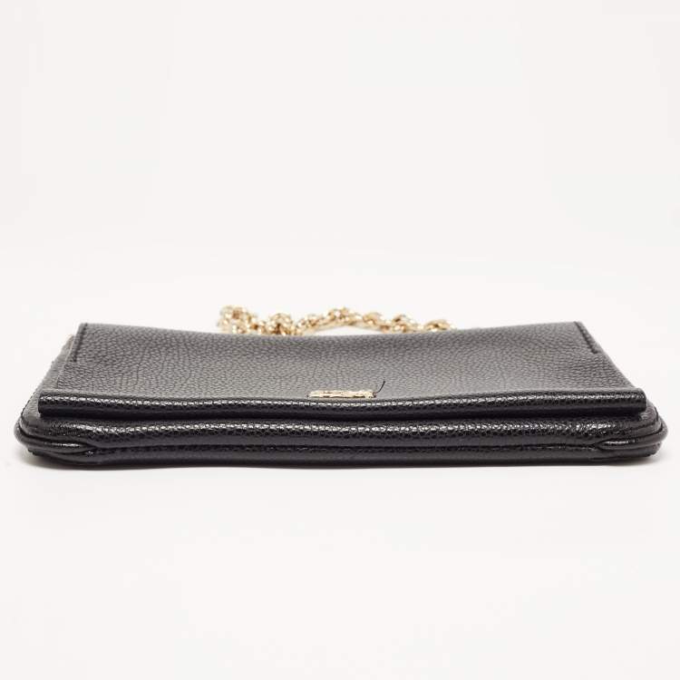 Pre Owned Carolina Herrera Black Leather Logo Flap Chain Bag