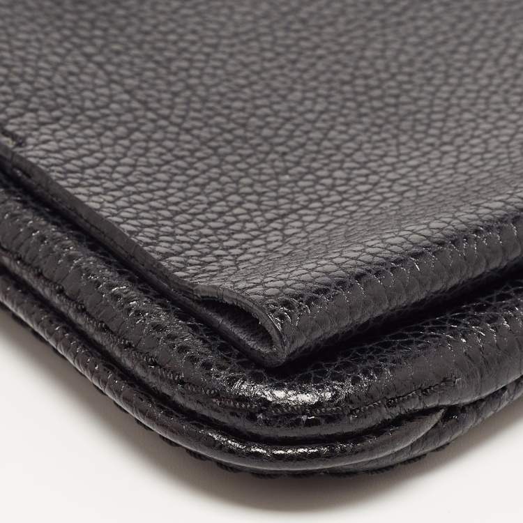 Pre Owned Carolina Herrera Black Leather Logo Flap Chain Bag