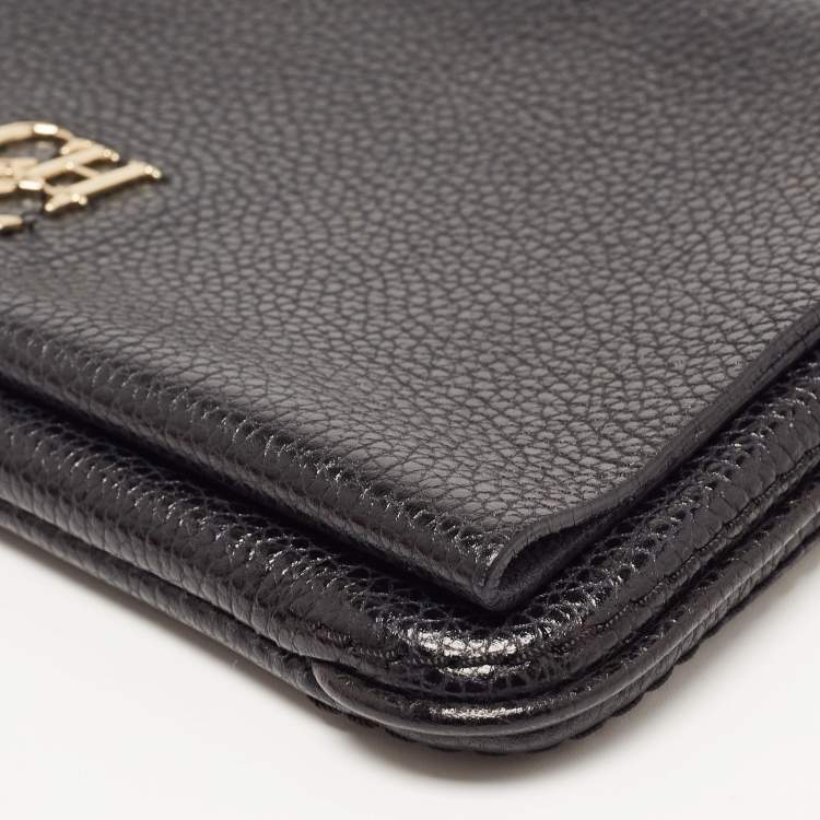 Pre Owned Carolina Herrera Black Leather Logo Flap Chain Bag