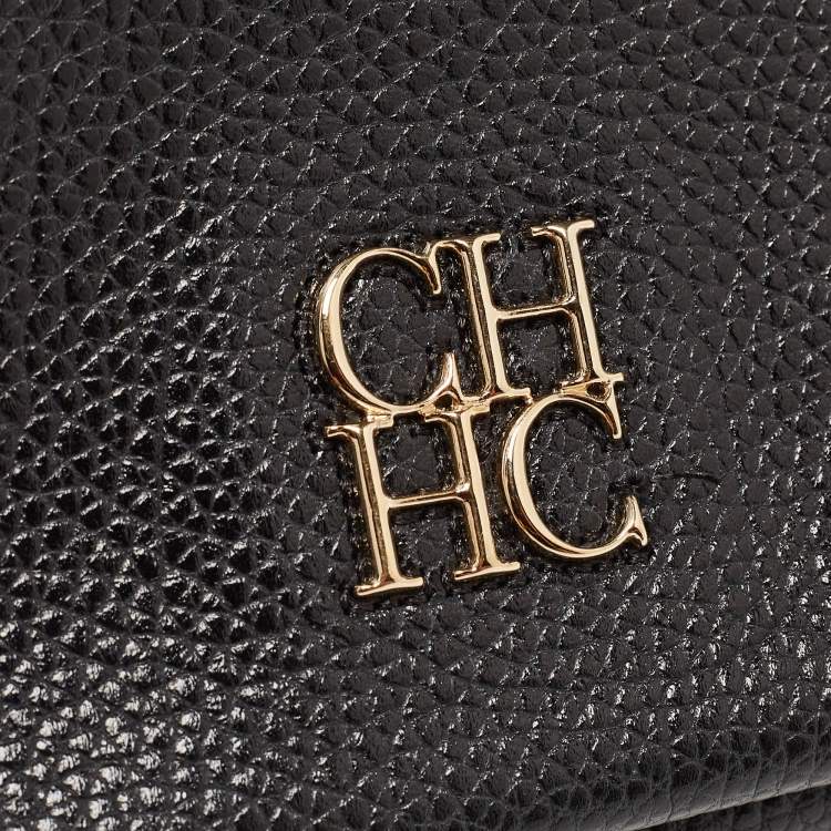 Pre Owned Carolina Herrera Black Leather Logo Flap Chain Bag