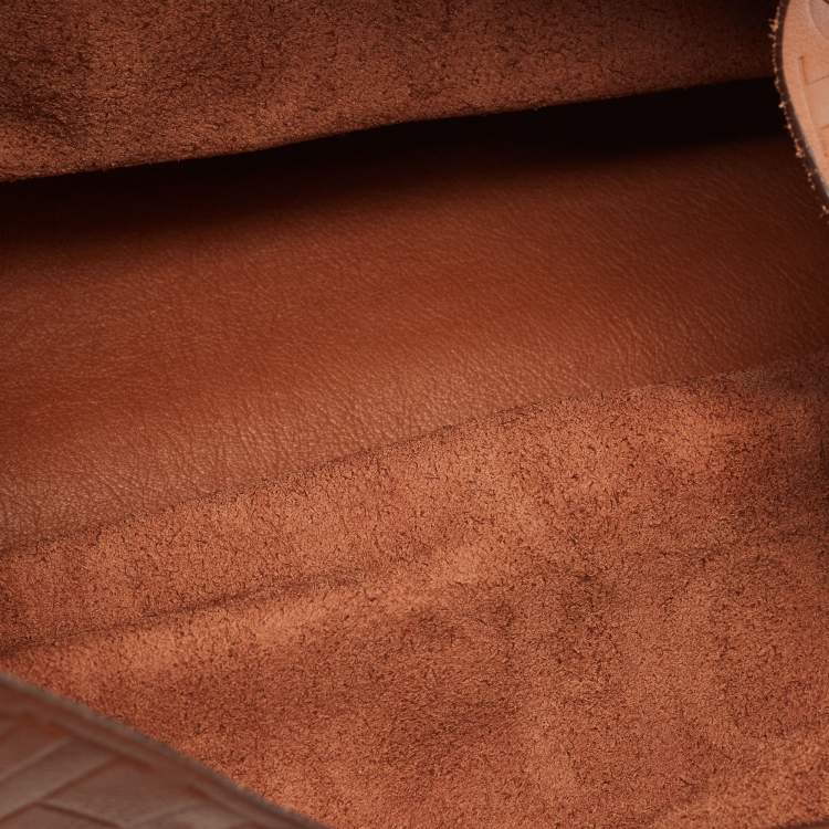 Pre Owned Carolina Herrera Brown Monogram Embossed Leather Matryoshka Tote