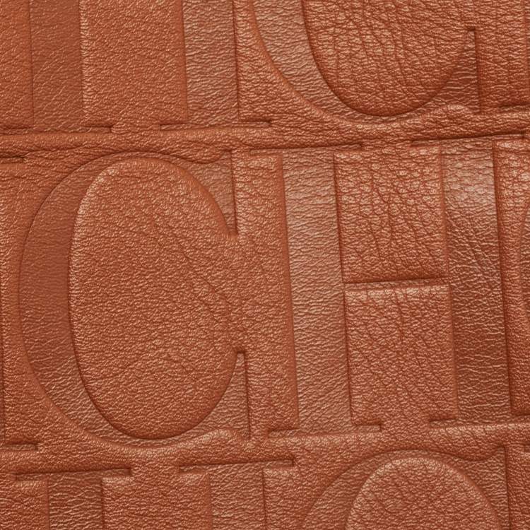 Pre Owned Carolina Herrera Brown Monogram Embossed Leather Matryoshka Tote