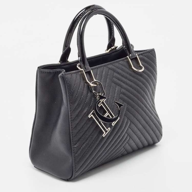 Pre Owned CH Carolina Herrera Black Leather and Patent Leather Small Tote