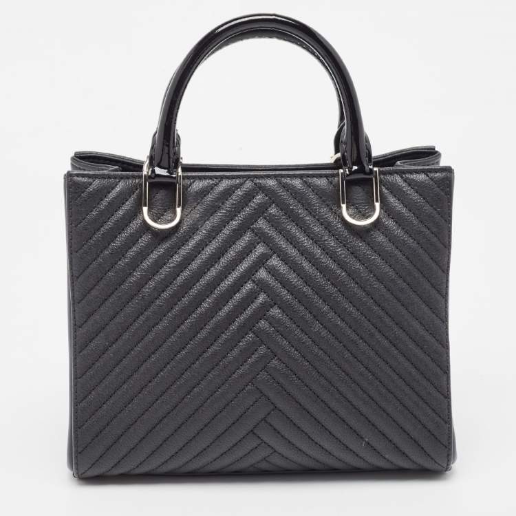 Pre Owned CH Carolina Herrera Black Leather and Patent Leather Small Tote