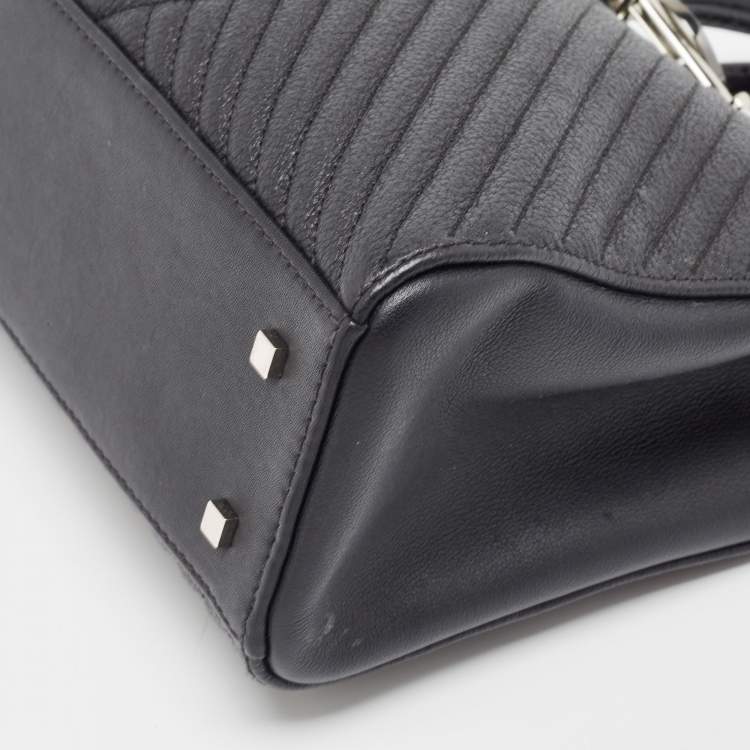 Pre Owned CH Carolina Herrera Black Leather and Patent Leather Small Tote