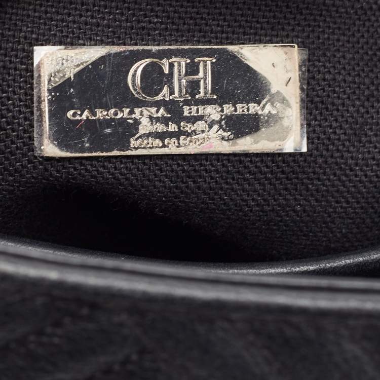 Pre Owned CH Carolina Herrera Black Leather and Patent Leather Small Tote