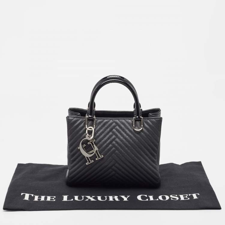 Pre Owned CH Carolina Herrera Black Leather and Patent Leather Small Tote