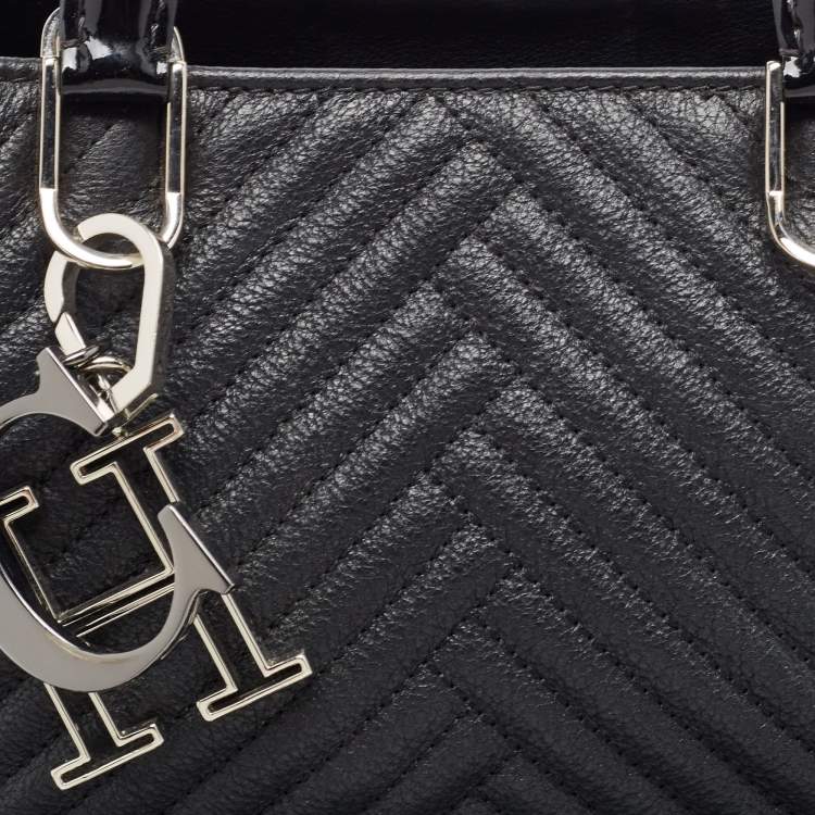 Pre Owned CH Carolina Herrera Black Leather and Patent Leather Small Tote
