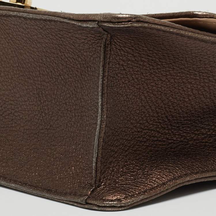 Pre Owned Carolina Herrera Metallic Brown Quilted Leather Chain Detail Top Handle Bag