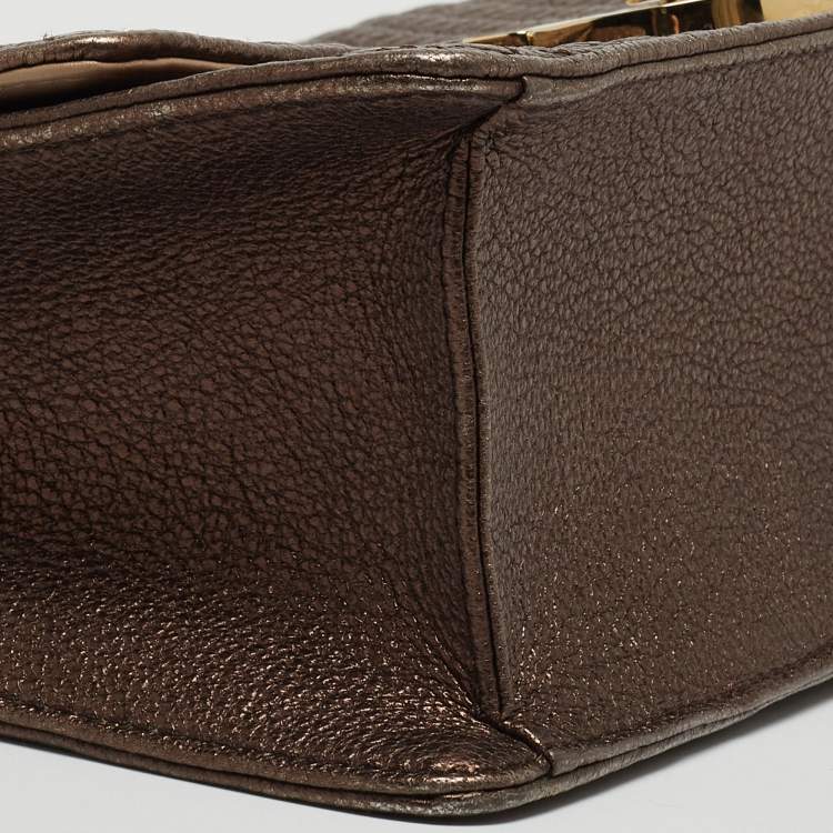 Pre Owned Carolina Herrera Metallic Brown Quilted Leather Chain Detail Top Handle Bag