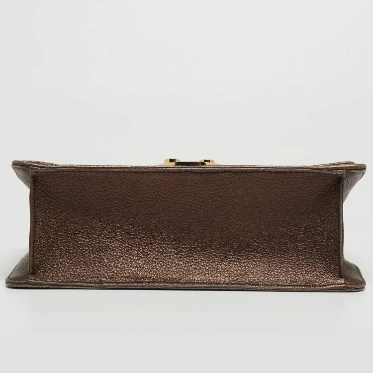 Pre Owned Carolina Herrera Metallic Brown Quilted Leather Chain Detail Top Handle Bag