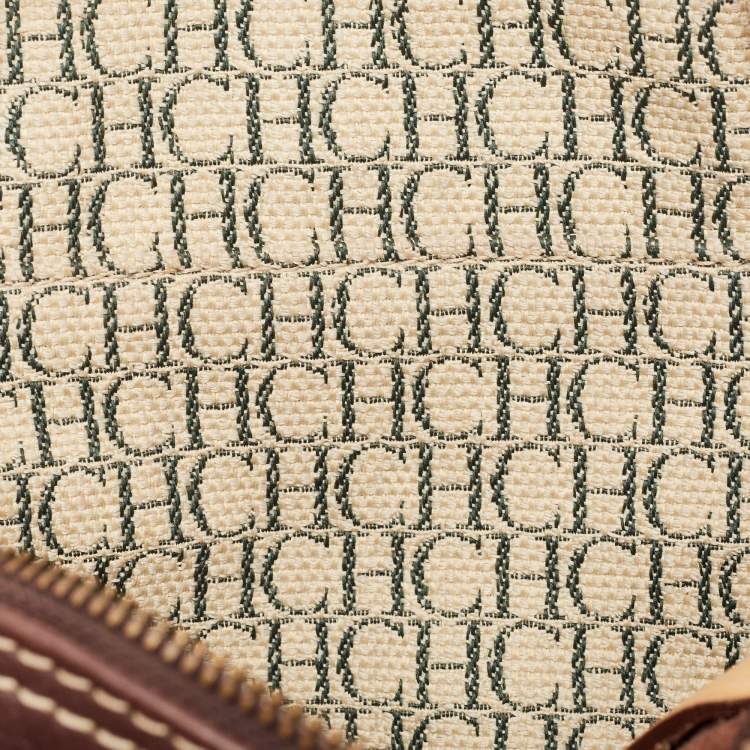 Pre Owned Carolina Herrera Brown Leather Monogram Embossed Andy Boston Bag