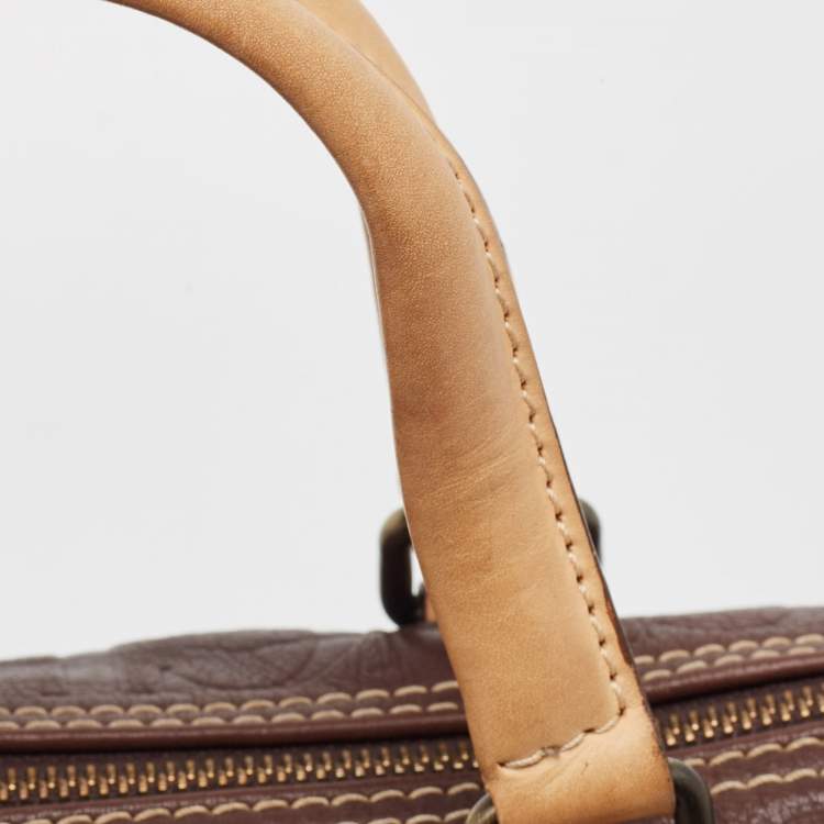 Pre Owned Carolina Herrera Brown Leather Monogram Embossed Andy Boston Bag