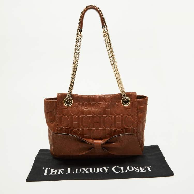 Pre Owned Carolina Herrera Brown Monogram Leather Audrey Shoulder Bag