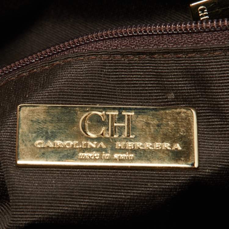 Pre Owned Carolina Herrera Brown Monogram Leather Audrey Shoulder Bag