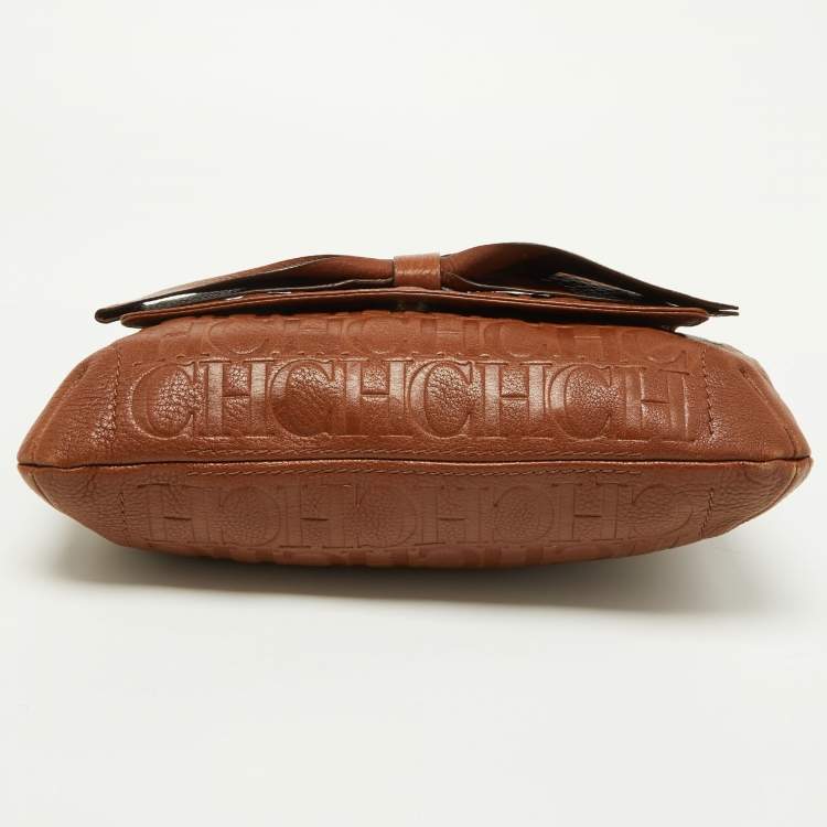 Pre Owned Carolina Herrera Brown Monogram Leather Audrey Shoulder Bag