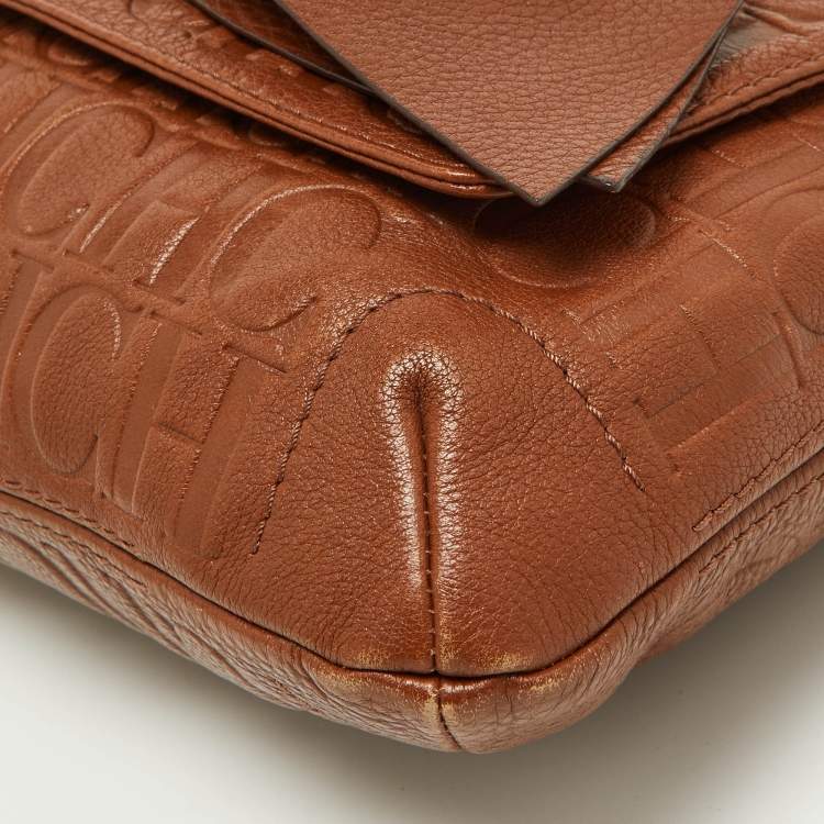 Pre Owned Carolina Herrera Brown Monogram Leather Audrey Shoulder Bag