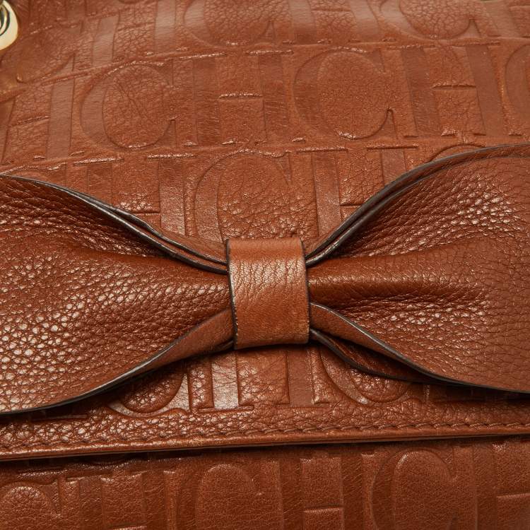 Pre Owned Carolina Herrera Brown Monogram Leather Audrey Shoulder Bag