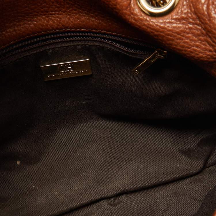 Pre Owned Carolina Herrera Brown Monogram Leather Audrey Shoulder Bag