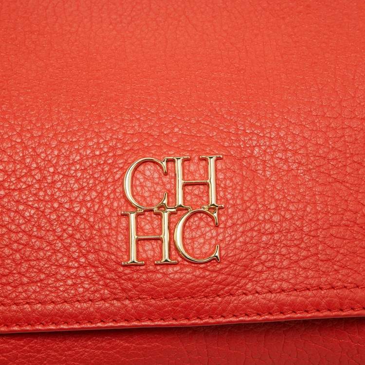 Pre Owned Carolina Herrera Orange Pebbled Leather Tassel Flap Shoulder Bag