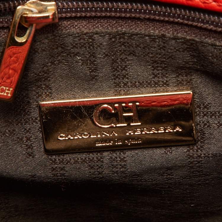 Pre Owned Carolina Herrera Orange Pebbled Leather Tassel Flap Shoulder Bag