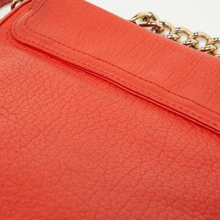 Pre Owned Carolina Herrera Orange Pebbled Leather Tassel Flap Shoulder Bag