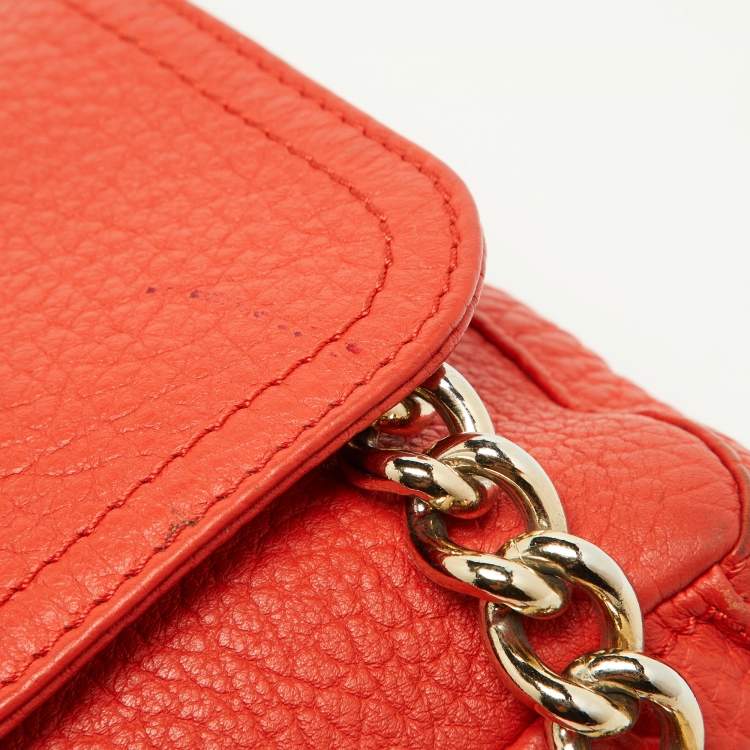 Pre Owned Carolina Herrera Orange Pebbled Leather Tassel Flap Shoulder Bag