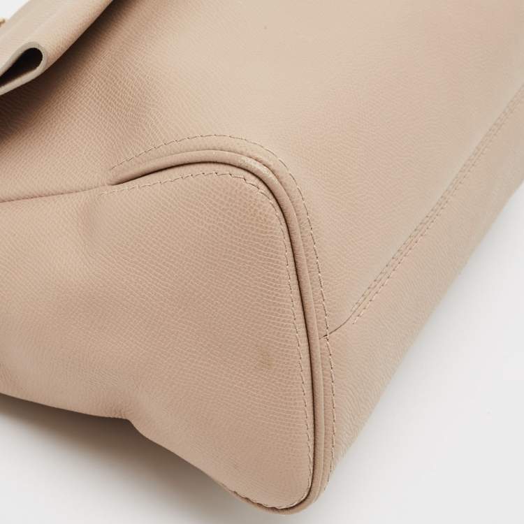 Pre Owned Carolina Herrera Beige Leather Minueto Flap Top Handle Bag
